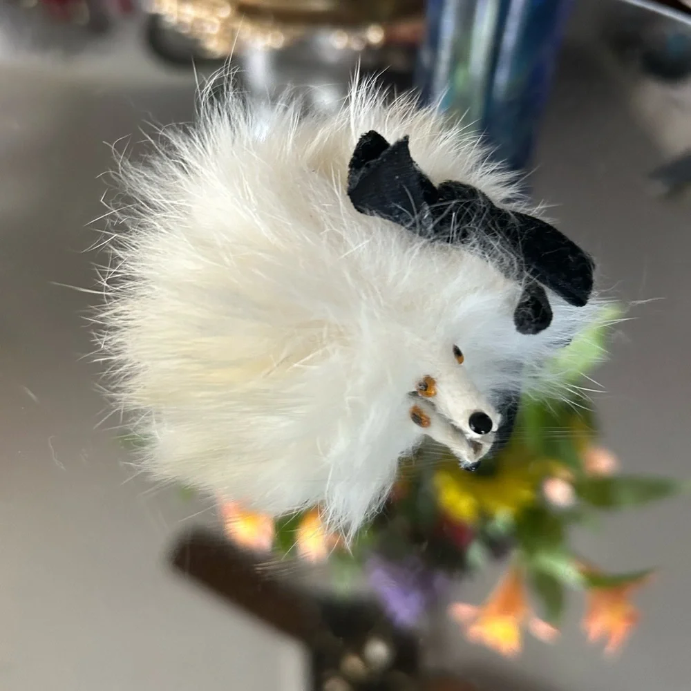 Vintage Rabbit Fur Dog Brooch